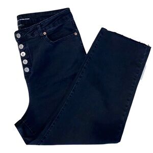INC Vintage Wash Faded Black High Rise Exposed Button-Fly Jeans Size 16